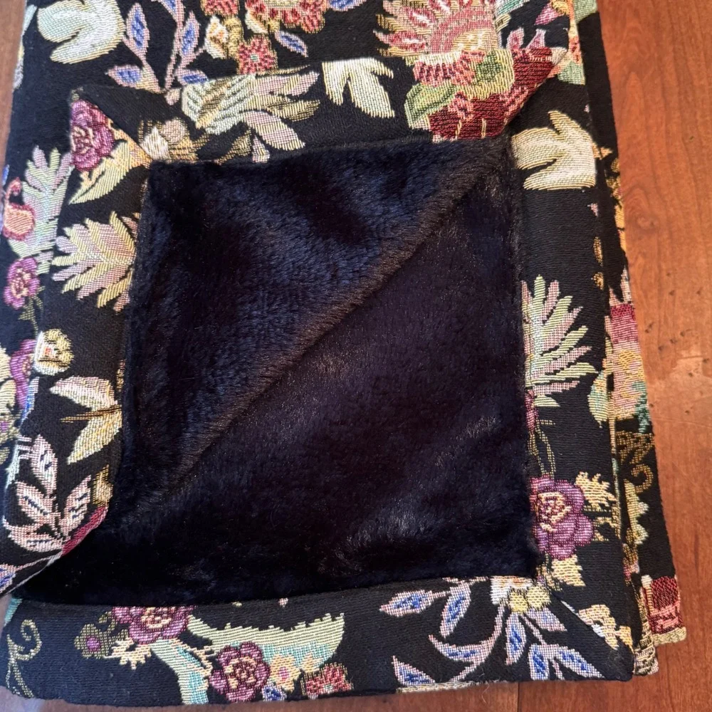 Johnny Was Throw Blanket Unisex OS Black Floral Tapestry Faux Fur H10225 Boho